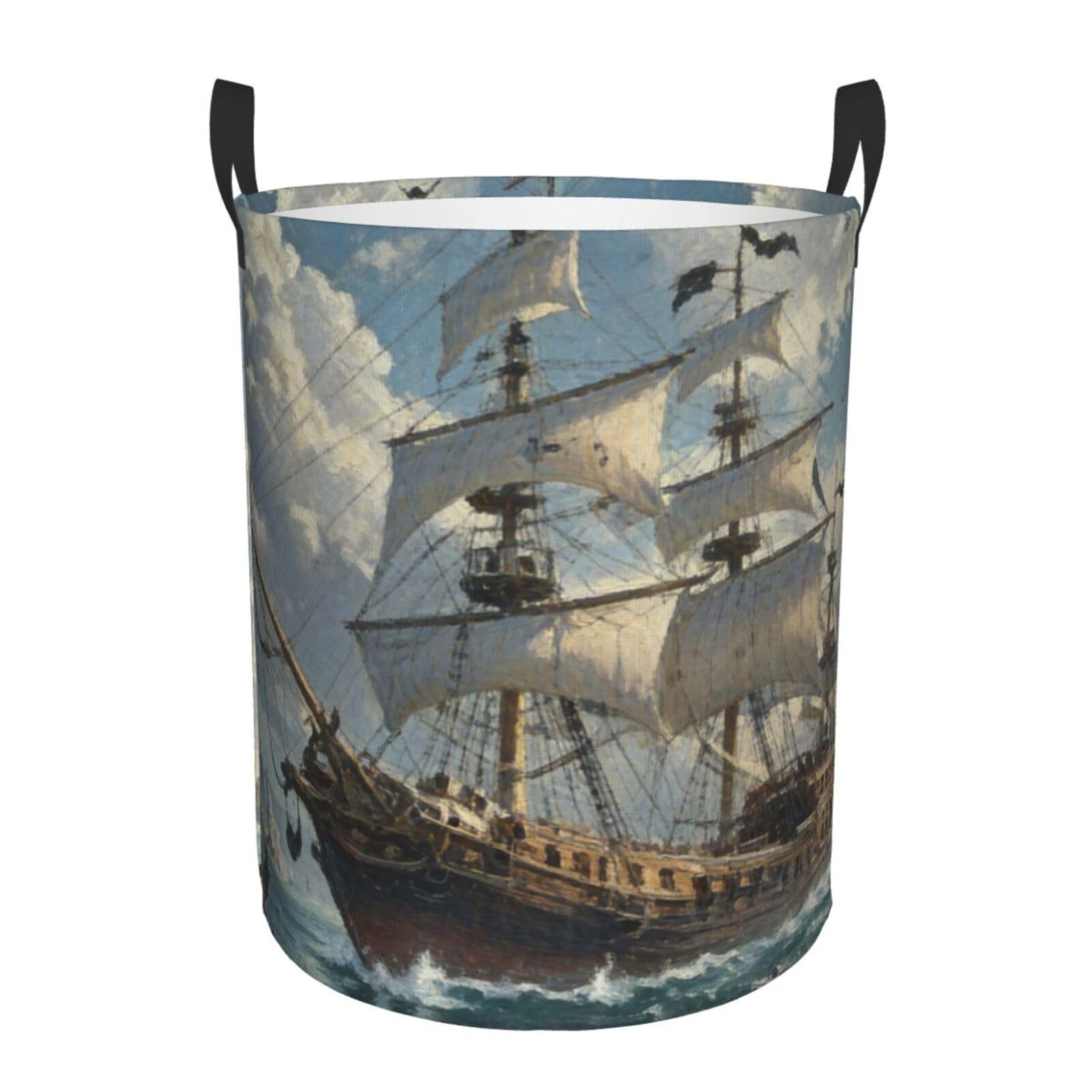 Laundry Basket Large Collapsible Laundry Hamper with Handles Fantasy pirate ship Laundry Basket Waterproof Freestanding Dirty Clothes Hamper for Bedroom Bathroom Dorm
