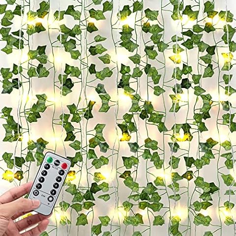 JACKYLED 84Ft 12 Pack Artificial Ivy Garland Fake Plants, Ivy Leaves with CE Certified 80 LED String Lights, Hanging Ivy Lights for Aesthetic Bedroom Garden Party Wall Room Decor Cover