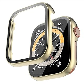 Case Compatible with Apple Watch SE Series 6/5/4 40mm Screen Protector, Smooth Metal Frame Protective Case with HD Tempered Glass Film All-Round Protective Cover for iWatch 40mm, Gold