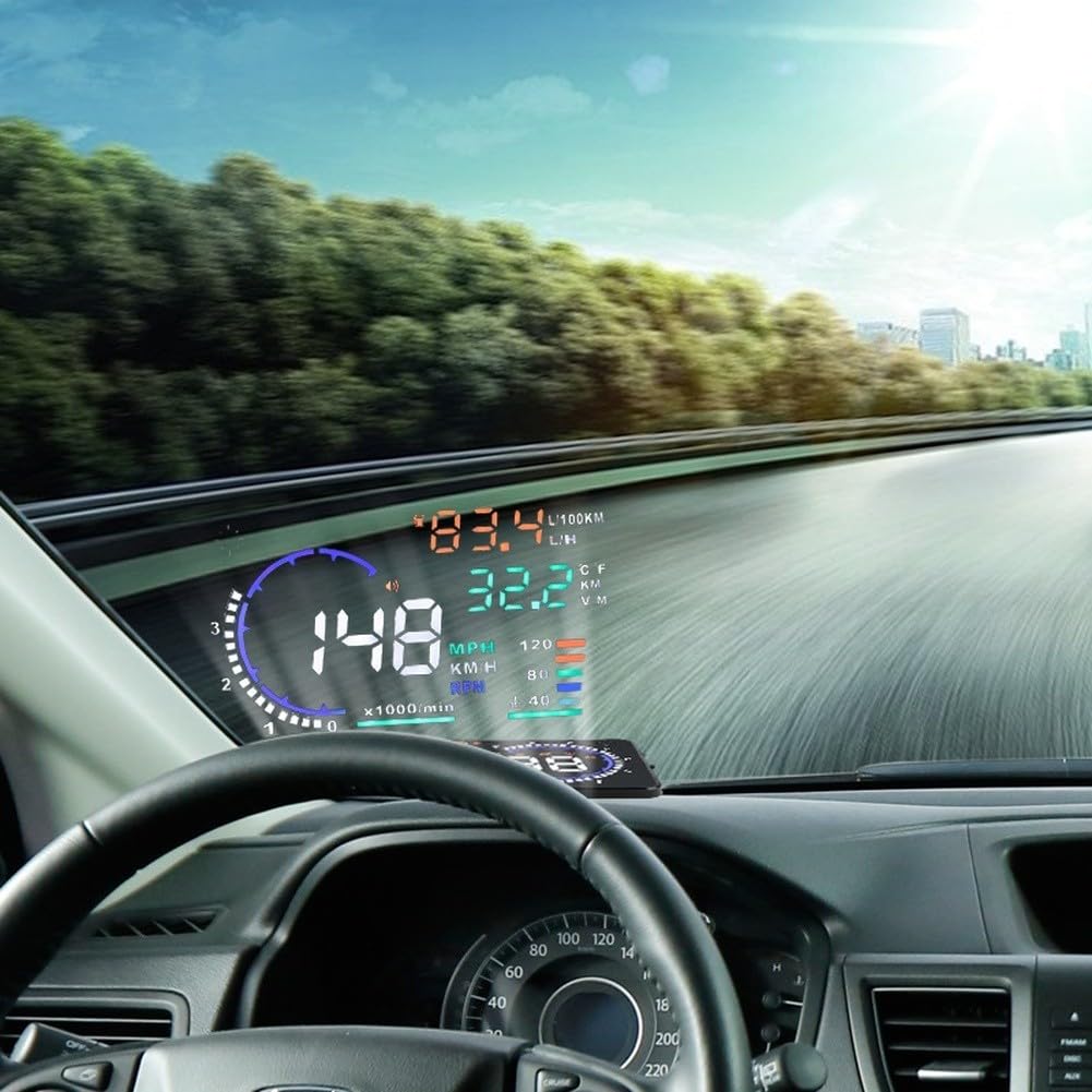Car Hud Head Up Display Proyector compatible con Obd2 que muestra velocidad real Rpm Temperatura del agua Voltaje Uso de combustible Pantalla de alta resolución Atenuación automática Cuerpo de metal