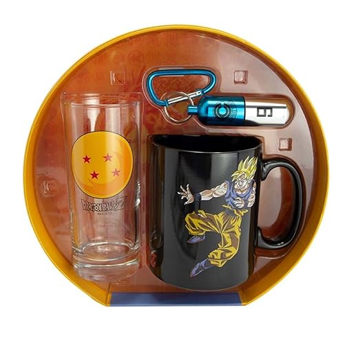 ABYSTYLE Dragon Ball Z Anime Premium Gift Set Includes Heat-Change Coffee Mug, Drinking Glass 10 Oz, Blue Capsule Corp Keychain Dishwasher Safe Drinkware Cold Hot Tea Mug DBZ Anime Manga 3 Pcs