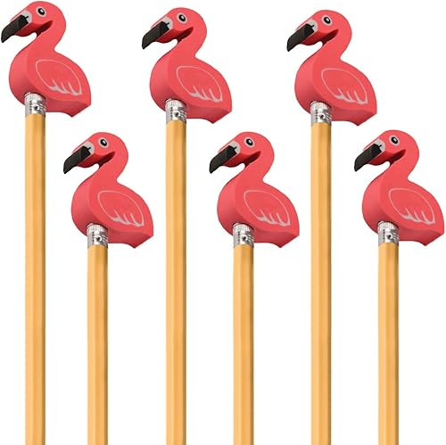 Miniatura 4 de ArtCreativity Adornos para lápices con diseño de flamenco, 12 unidades, bonitas tapas de borrador, premio de aula, recompensas para profesores,