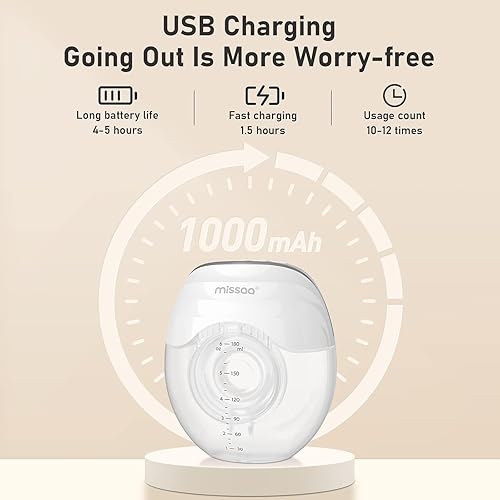 Miniatura 7 de MISSAA Extractor de leche portátil, bombas manos libres de alta eficiencia con 3 modos y 8 niveles de pantalla LED de batería más larga, extractor