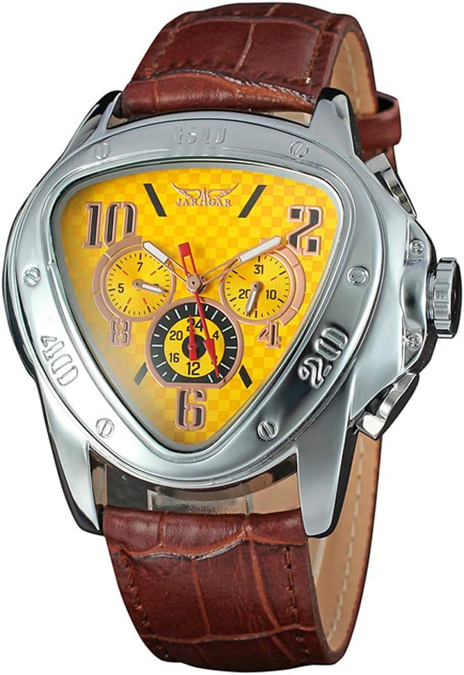 YISUYAAutomatic Mechanical Men Watches Army Triangle Calendar 24Hour Dial Leather Sport Wristwatch