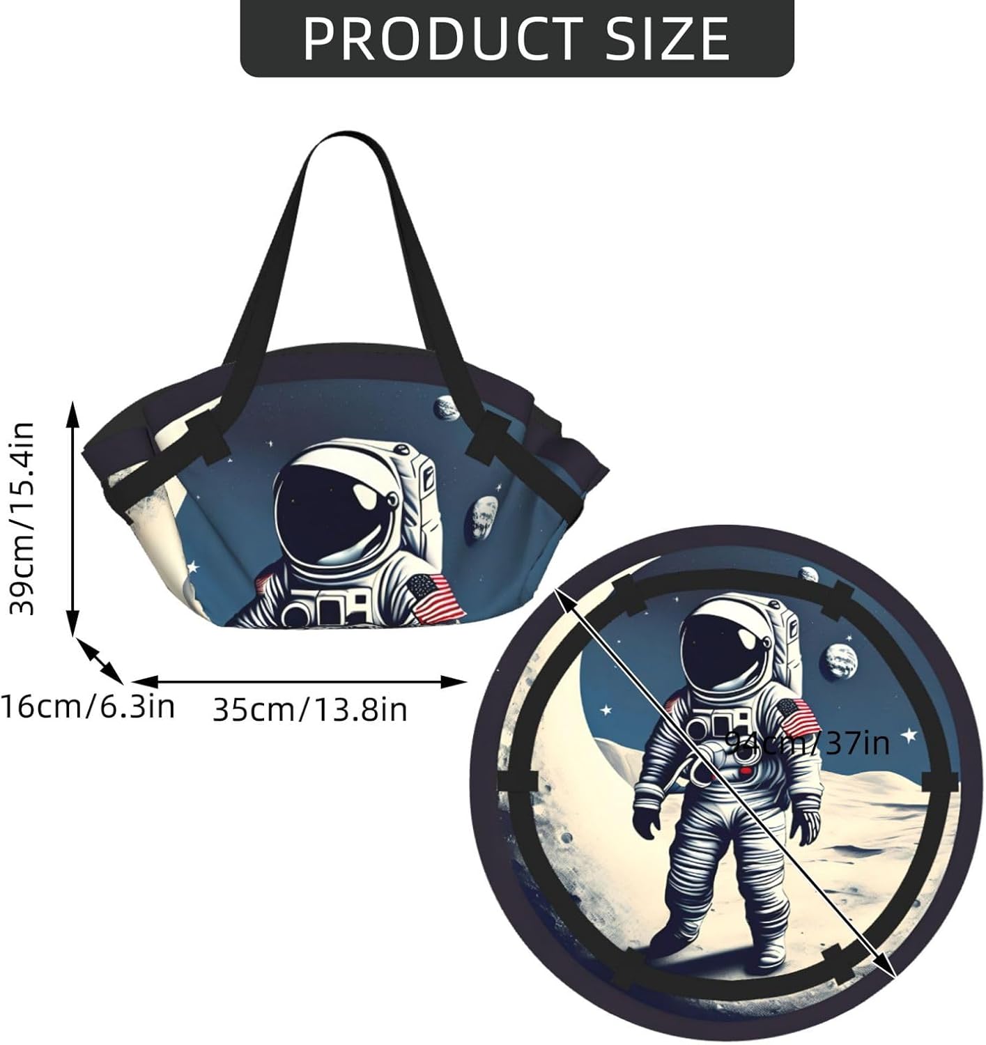 Foldable Astronaut On The Moon Print 2-in-1 Portable Picnic Blanket Tote Bag Outdoor Camping Beach Park Mat