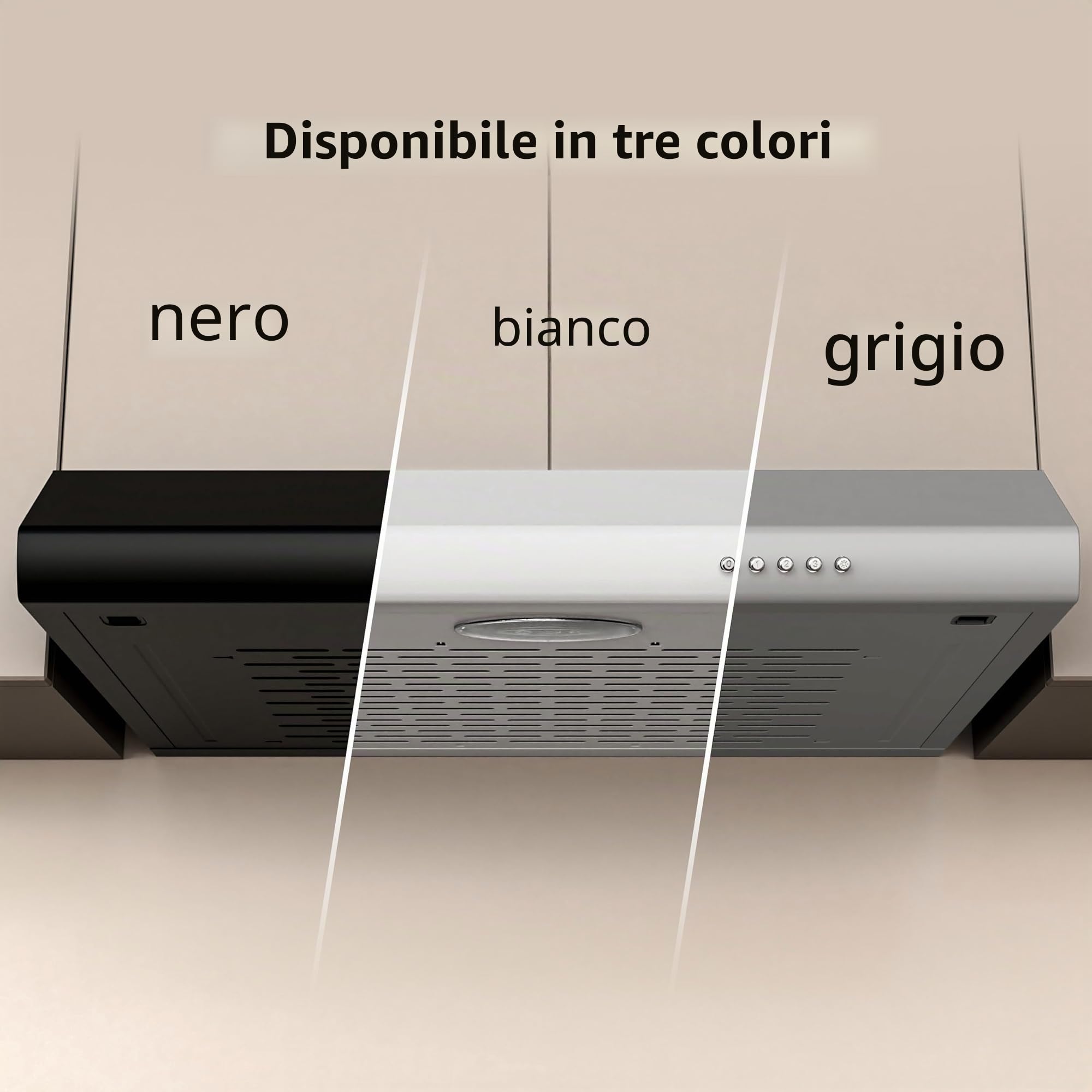 FIREGAS Cappa Aspirante 60 cm, Alta Efficienza, Design Moderno, Luce LED, Risparmio Energetico e Ricircolo,Cappa Cucina,Cappa Aspirante 60 cm Sottopensile,Nero