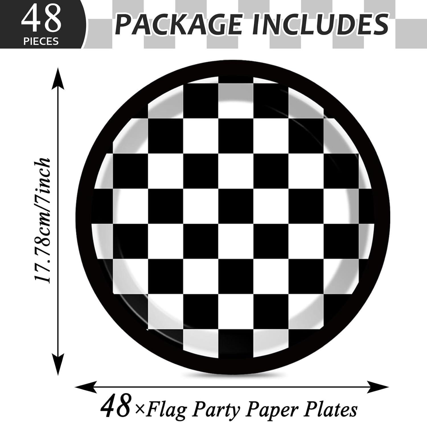 48 Pieces Black and White Checkered Flag Party Paper Plates for Race Car Party Supplies 7" Racing Car Theme Disposable Dessert Plates for Boys Men Birthday Baby Shower Race Fans Party Decorations - Image 2