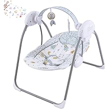 Baby Swing for Infant,Newborn Swing with Music,5 Speed Levels,Timing Setting,Soft Cushion,Foldable Infant Swing with with Hanging Planets Toy &amp; Mirror for Indoor Outdoor Use 0-9 Months