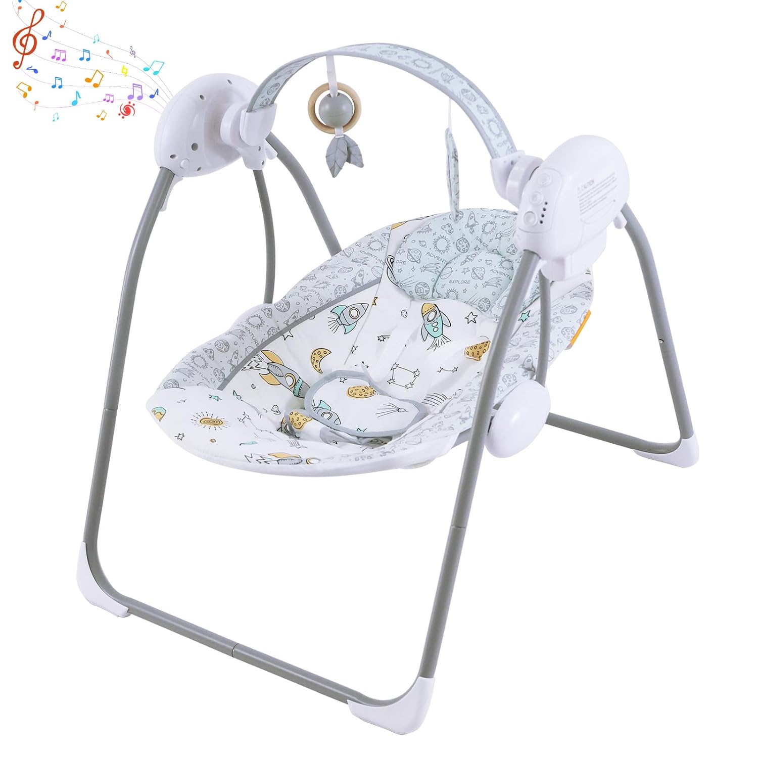 Baby Swing for Infant,Newborn Swing with Music,5 Speed Levels,Timing Setting,Soft Cushion,Foldable Infant Swing for Indoor Outdoor Use 0-9 Months