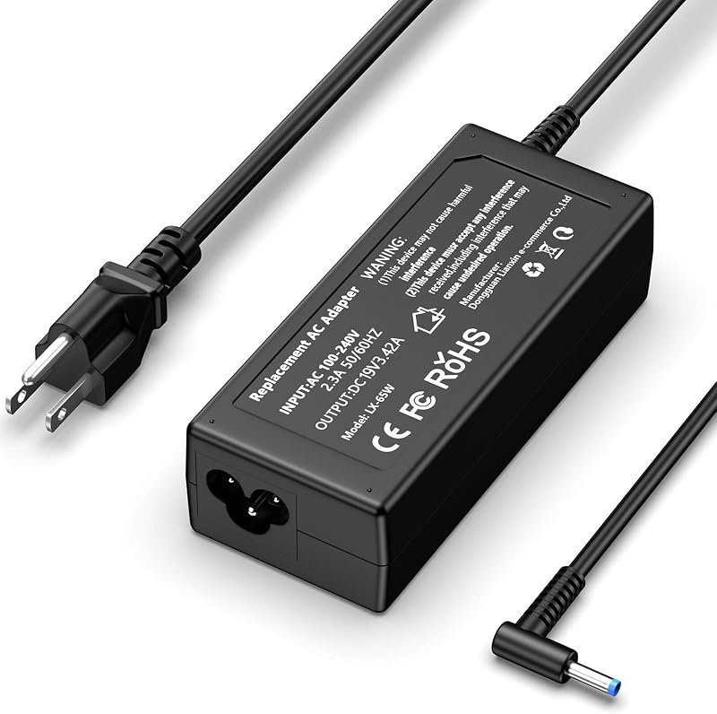 65W 45W Laptop Charger Compatible with HP | for Elitebook Probook Zbook Pavilion Stream Envy, Smart Blue Tip, 19.5V 3.33A Output, Computer Power Adapter