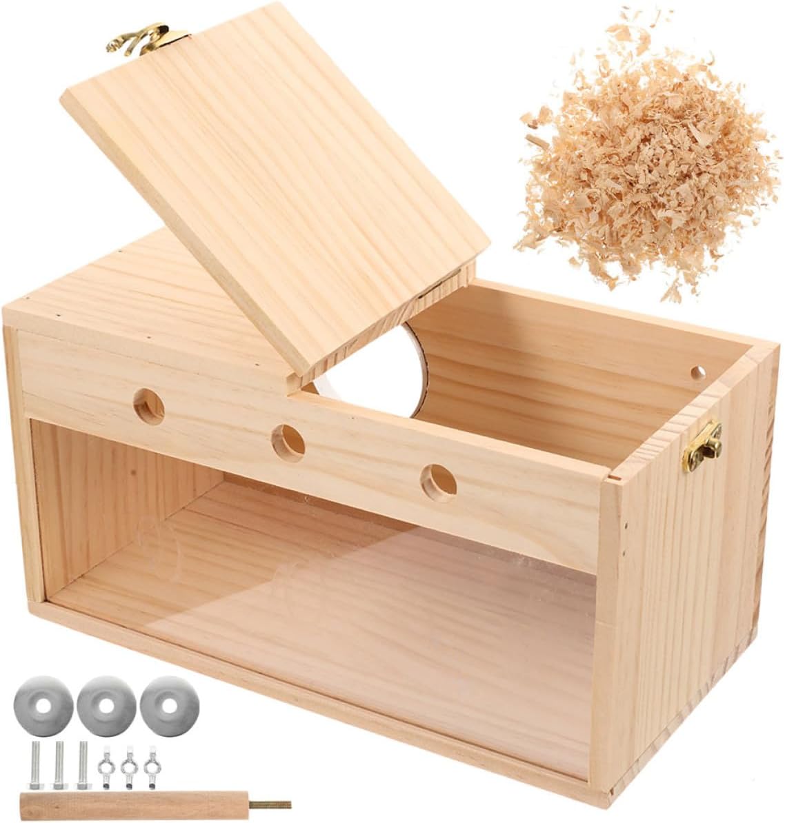 Toyvian Parakeet Nesting Box with Left Hanging, Large Bird Breeding Cage Accessory, Wood Parakeet Nest for Cockatiels, Small Parakeets, Lovebirds, and Small Birds