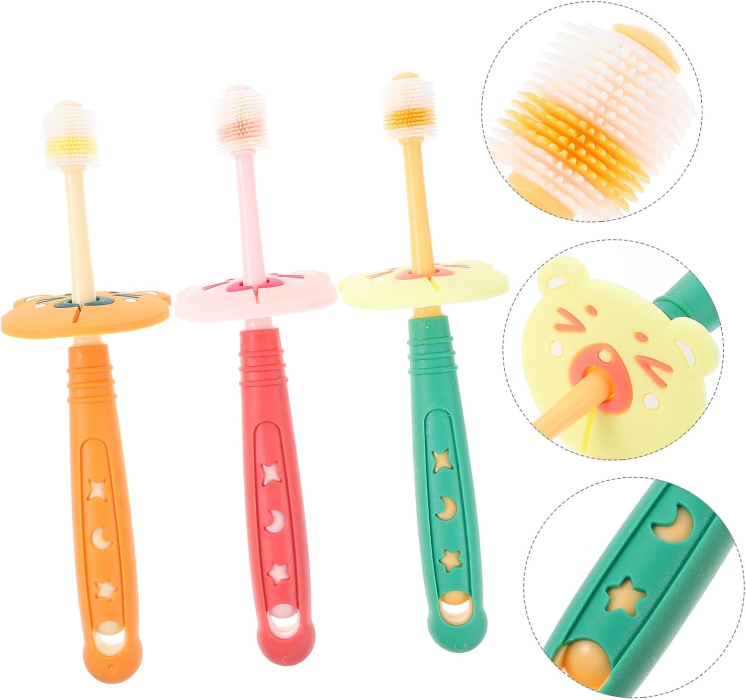 Mikinona 3Pcs Rotatable Toothbrush Soft Bristle Manual Oral Cleaner for Ages Comfortable Grip S Toothbrush in Green, Tangerine, Red for Plaque Removal Random Color