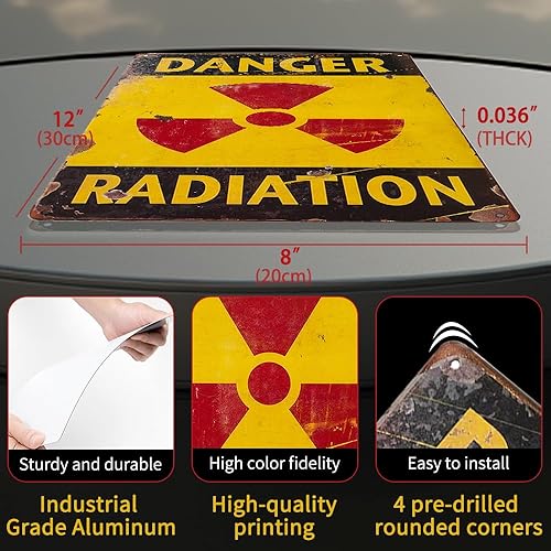 Miniatura 3 de dingleiever -Señal de peligro-peligro radiación, aliado, militar, vintage, letrero de hojalata - Señales divertidas para exteriores