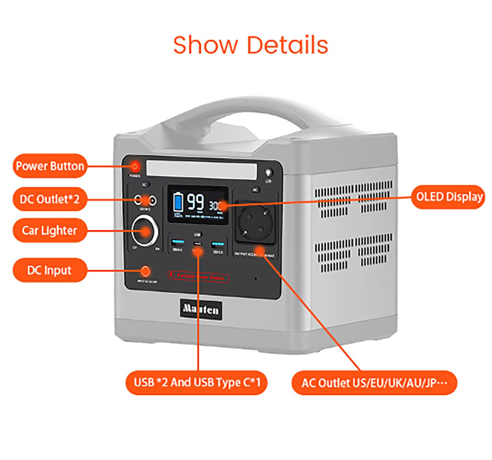 Centrale électrique Portable 300 W, Alimentation CA à Onde sinusoïdale Pure, Alimentation UPS Portable, Recharge par CA/Voiture/Solaire pour Camping-Car, Maison, Camping-Car, urgen