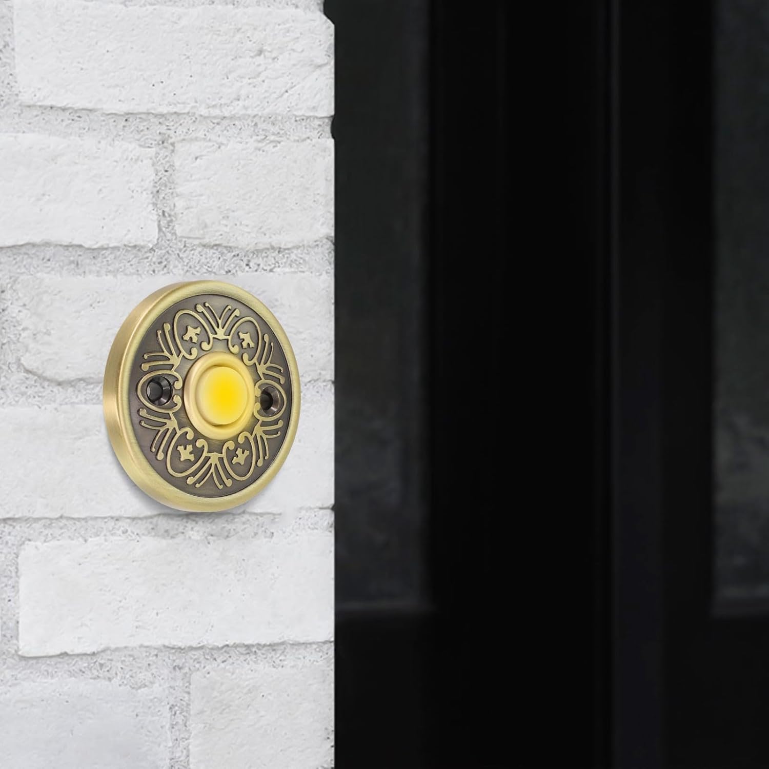 Metal Wired Doorbell Push Button With LED Light, For Most Wired Doorbell Systems, For Front Door Or Garage, Easy Instation With Included Screws, For Residential Entryways, Solid Iron Constructio