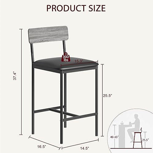 Miniatura 8 de Amyove Juego de 2 taburetes de bar, sillas de bar tapizadas con respaldo, taburetes de cocina de 25.5 pulgadas con reposapiés, cojín grueso,