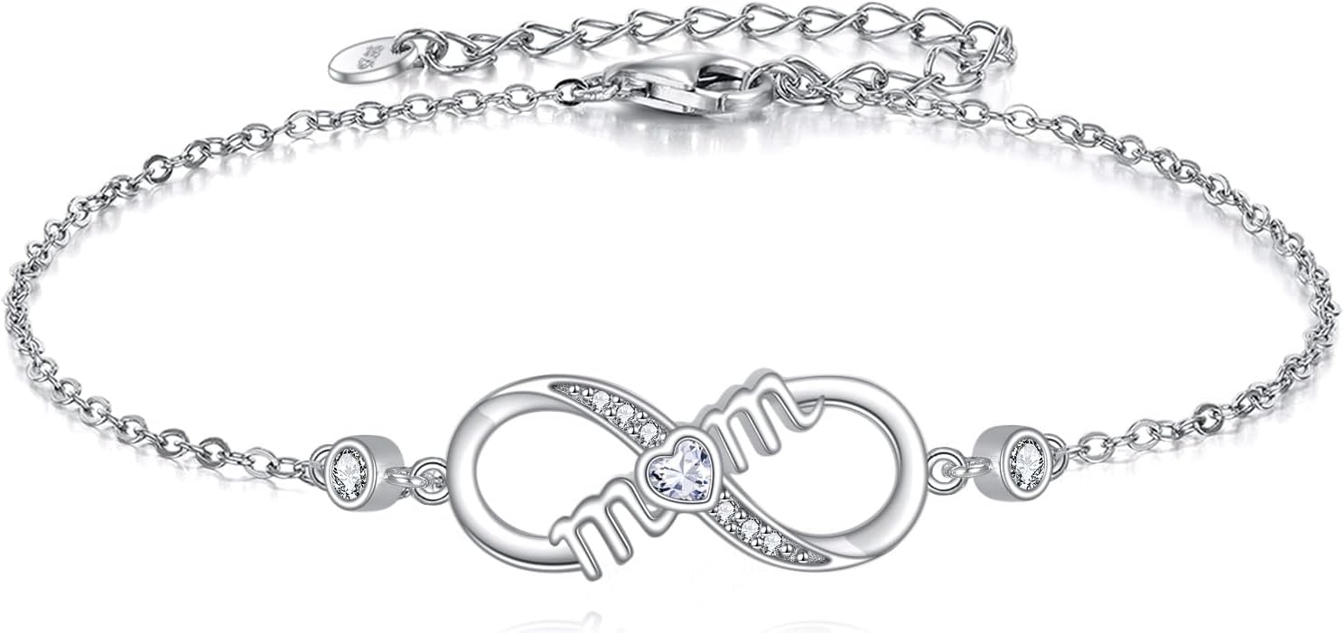 0.22 CTTW Moissanite Mom Bracelet Sterling Silver Lab Grown Diamond Infinity Mom Jewelry Gift for Women