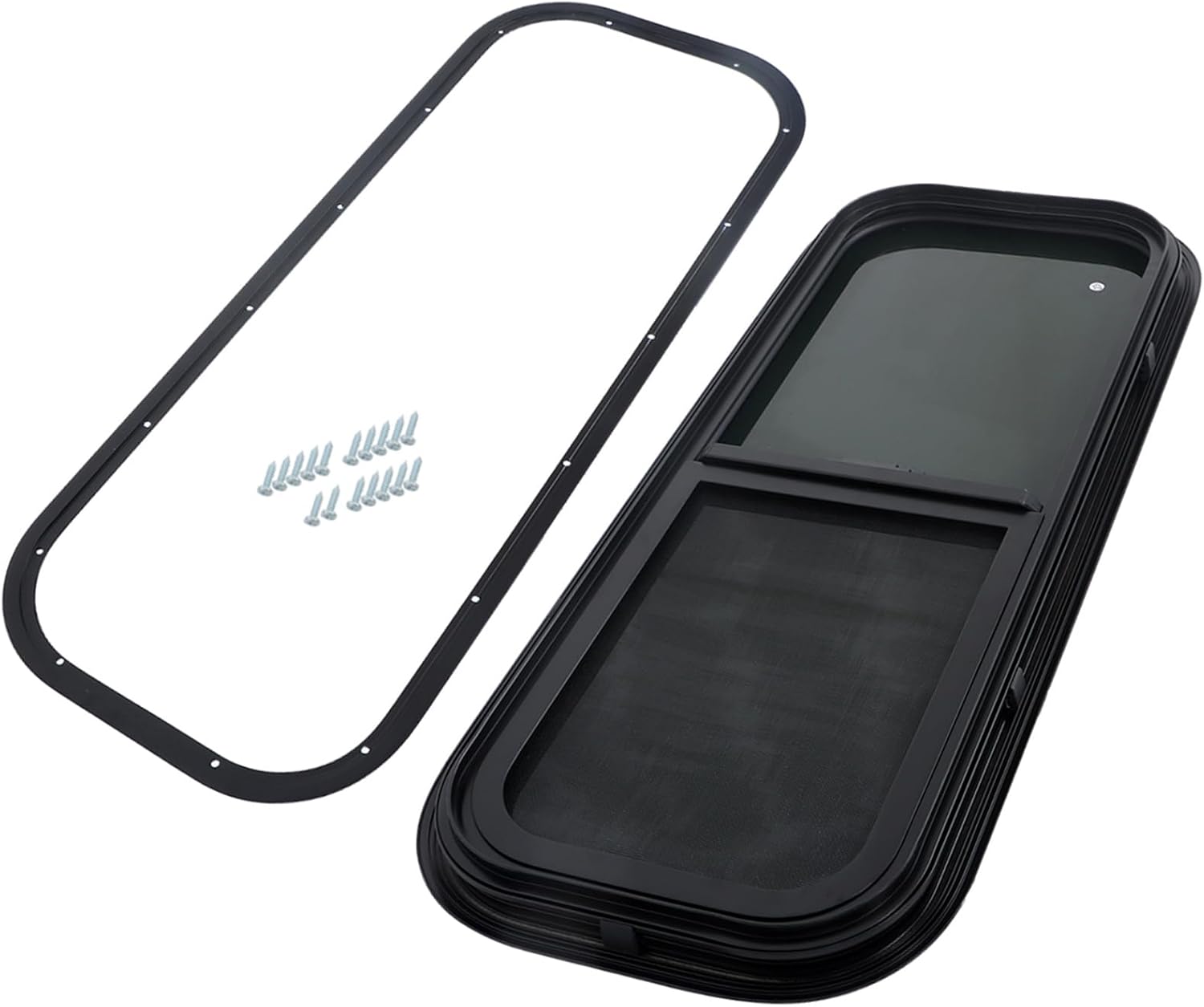 labwork 36W x 15H Aluminum Alloy Tempered Glass Window Horizontal Slider RV Window Cargo Trailer W/ Screen Black