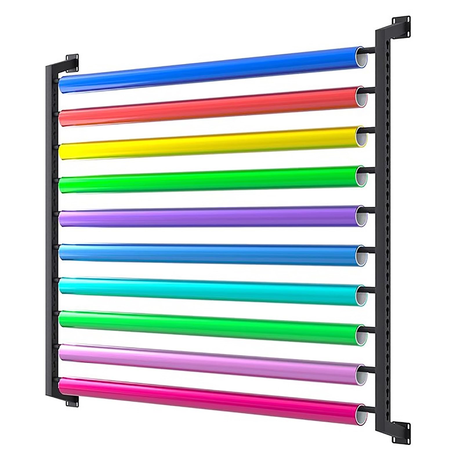 Soporte metálico de 10 niveles para vinilo de coche, expositor de rollos de tela para pared con barra ajustable, organizador de papel tapiz para películas de ventanas de coche comerciales, para garaje