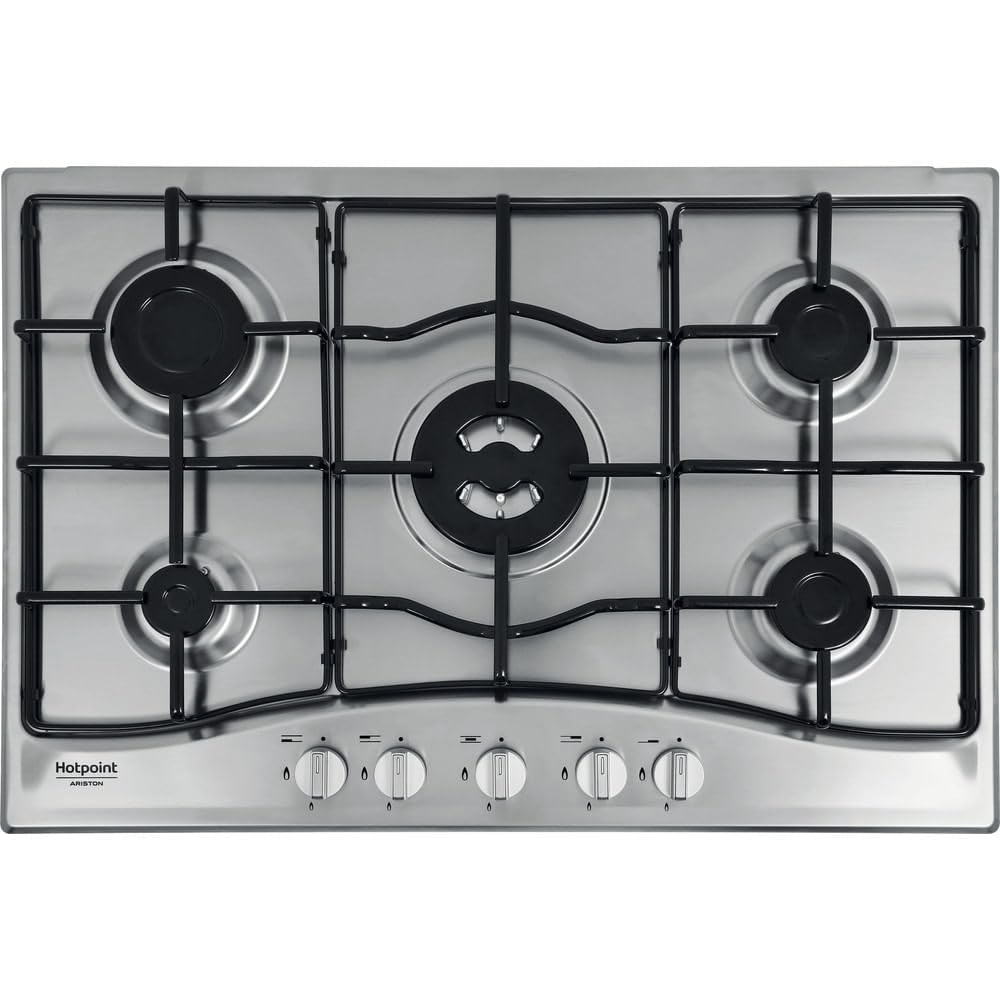 Hotpoint PCN 752 T/IX/HAR hobs Acero inoxidable Integrado Encimera de gas - Placa (Acero inoxidable, Integrado, Encimera de gas, Acero inoxidable, Giratorio, Parte superior delantera)