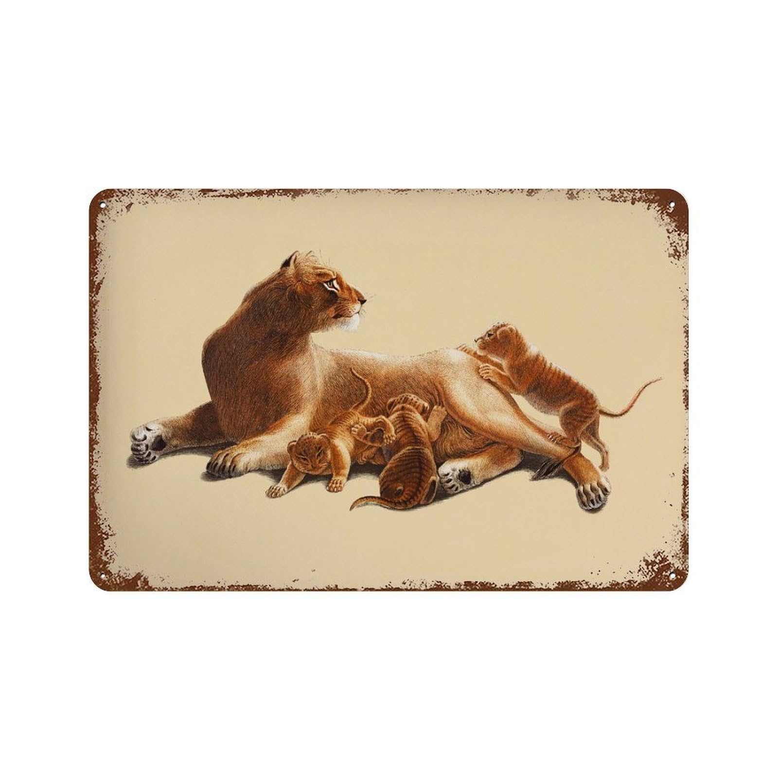 xiaoxiaoshen Vintage Lion Family Illustration Wall Decor Art Metal Tin Poster Modern Home Decor Art Home Bar Shop Decorations Vintage Sign 20x30cm