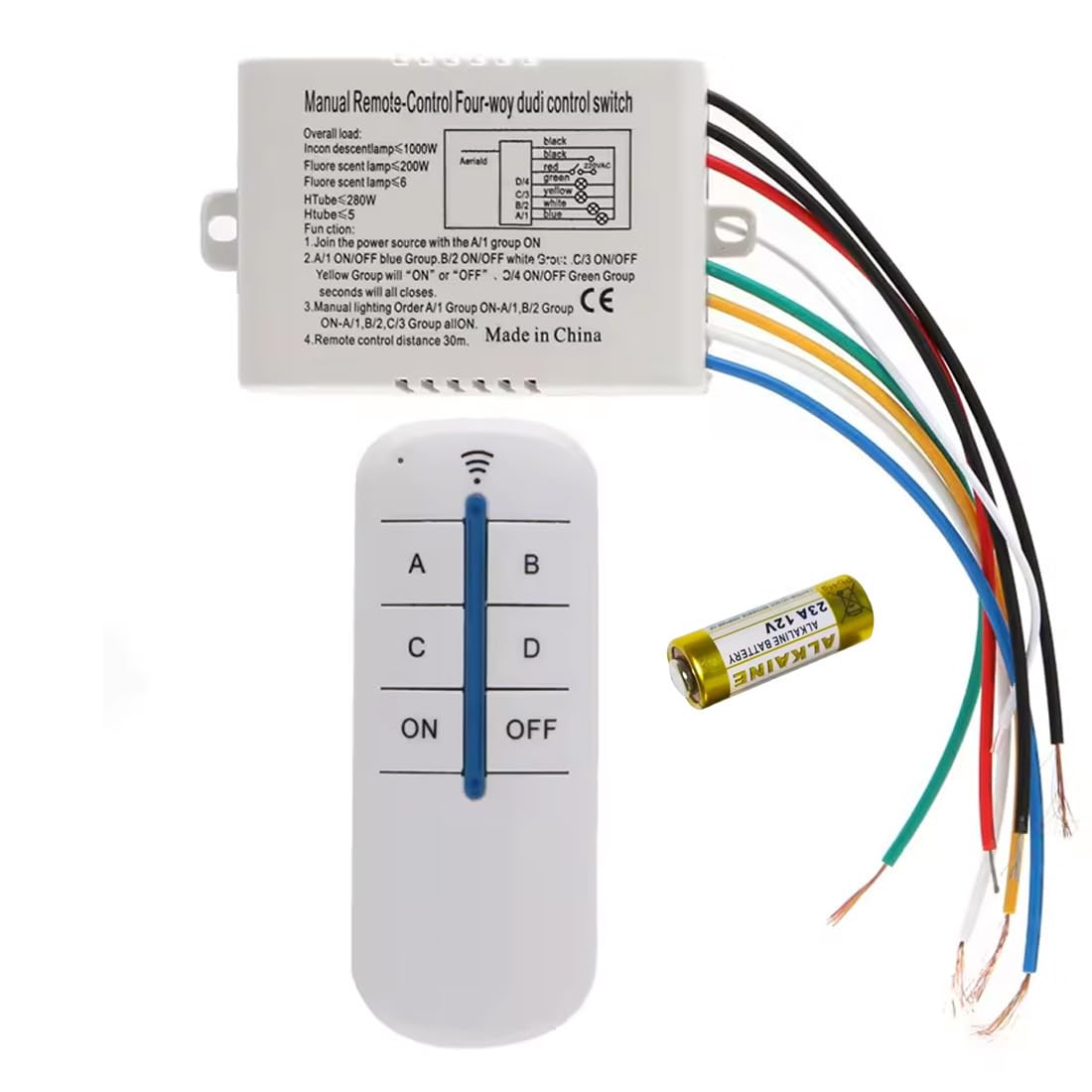 Wireless Digital Wall Switch 4-Way ON/OFF with RF Remote Control. RF Remote Control Offers Broad Operational Range, Allowing You To Control Your Lights From Distance.