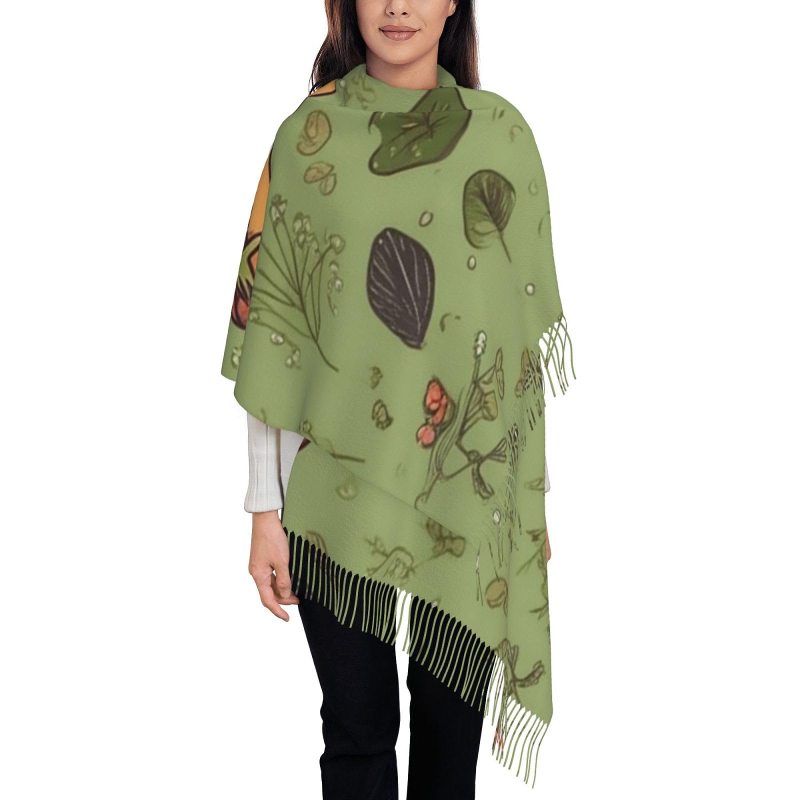 Kwqdozf Women's Frogs And Mushrooms Scarfs For Tassel Oversized Blanket Scarves Wrap Shawl Scarf