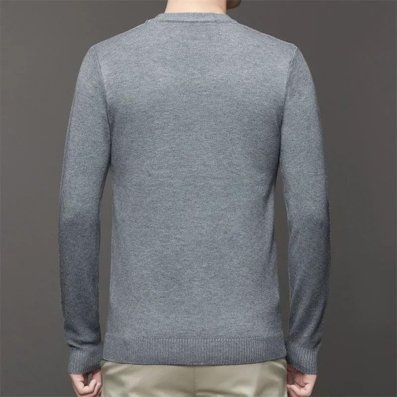 Men's Round Neck Long Sleeved Solid Sweater Soft Warm Comfortable Base Top2