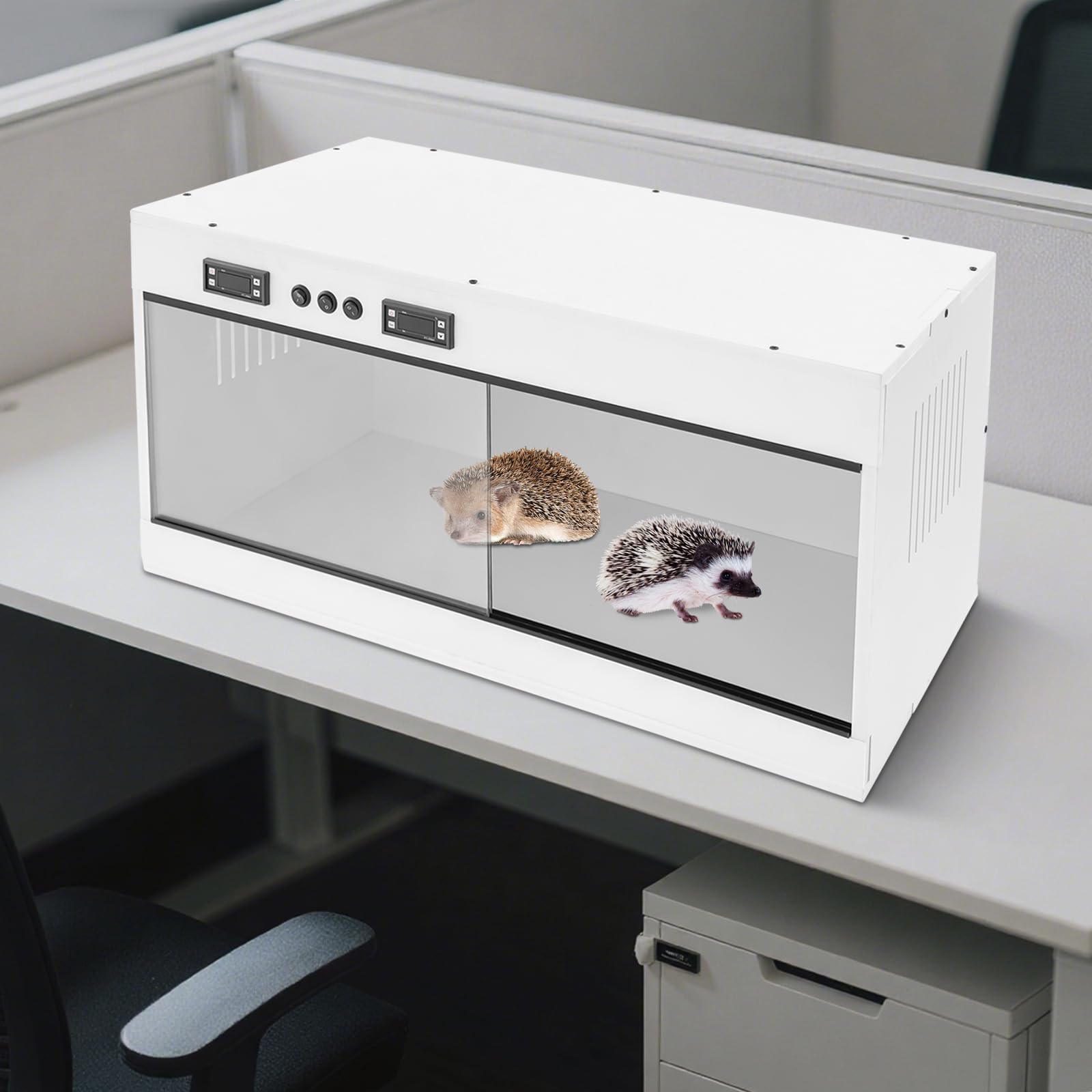 Caja de cría de reptiles de PVC, autoportante, con 3 soportes para lámpara, E27, para camaleones, barbas de dragón, pieles con lengua azul, 80 x 40 x 40 cm (blanco)