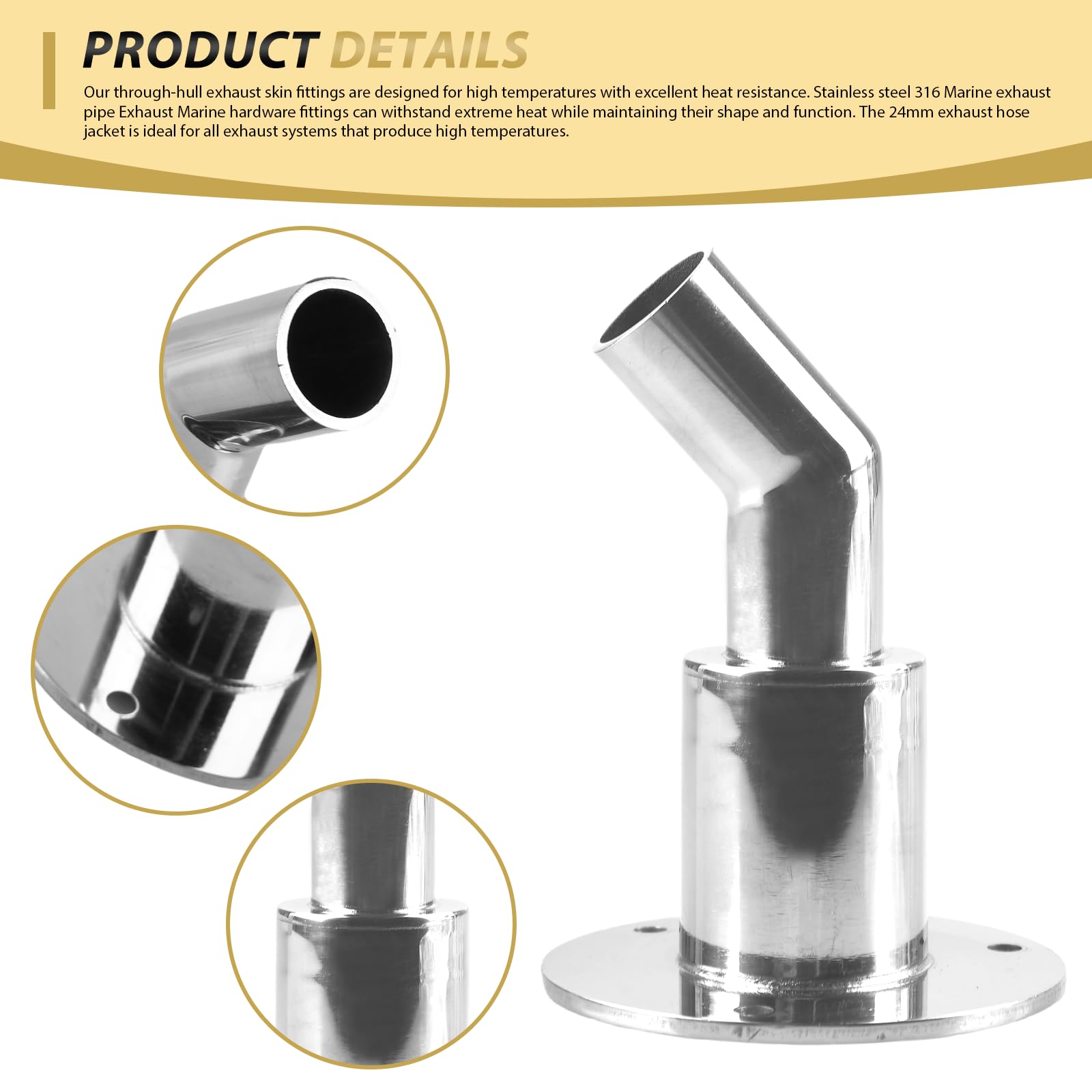 Passante Scafo In Acciaio Inox 316 Per Tubo Scarico | Diametro 24mm, Lucidato A Specchio, Per Riscaldatori Webasto/Eberspacher