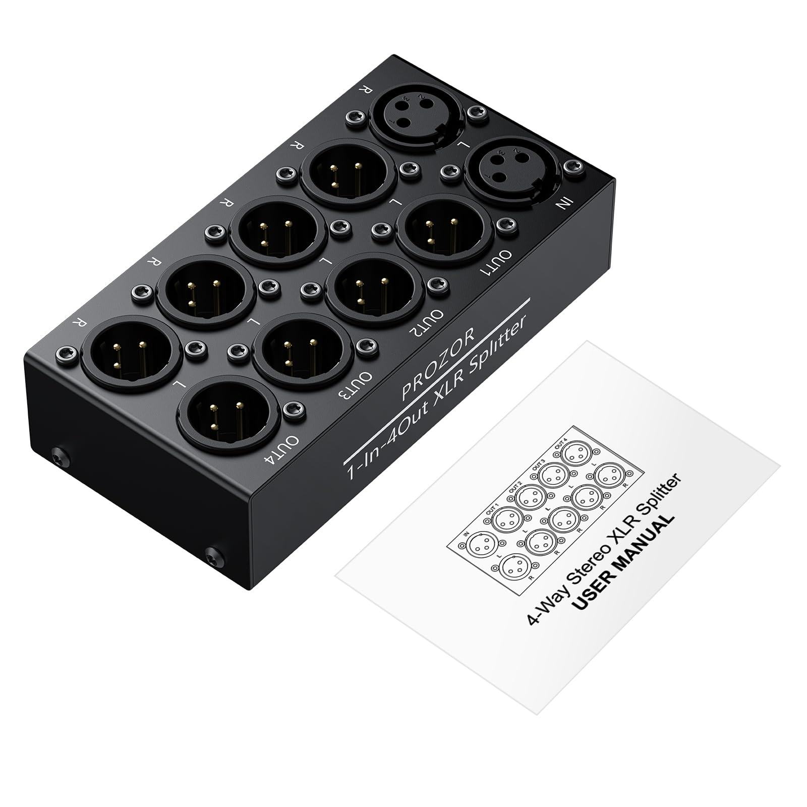 PROZOR Répartiteur XLR Stéréo 1 Entrée 4 Sorties - 2 Entrées 8 Sorties - Passif sans Alimentation - Design Ultra-Fin - Boîtier Métallique - pour Home Studio, Monitoring, Scène