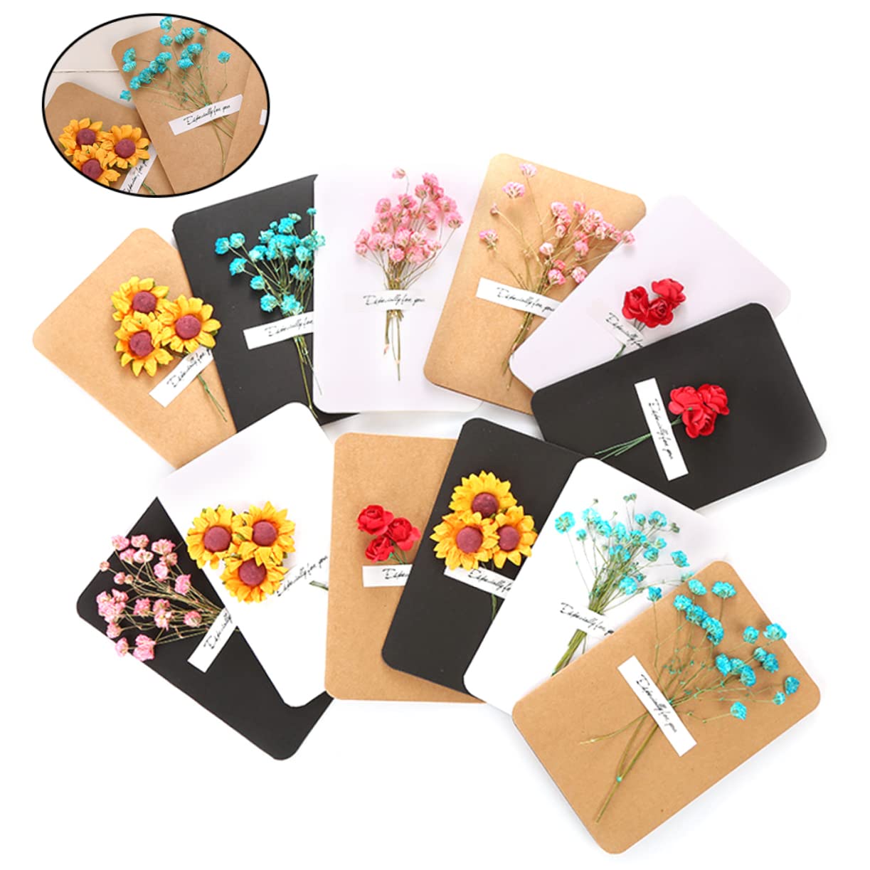 VILLCASE 3 Set Di Biglietti Di Auguri Unici Con Fiori Secchi Di Ringraziamento Per Insegnanti Amici E Famiglie 12 Pezzi * 3