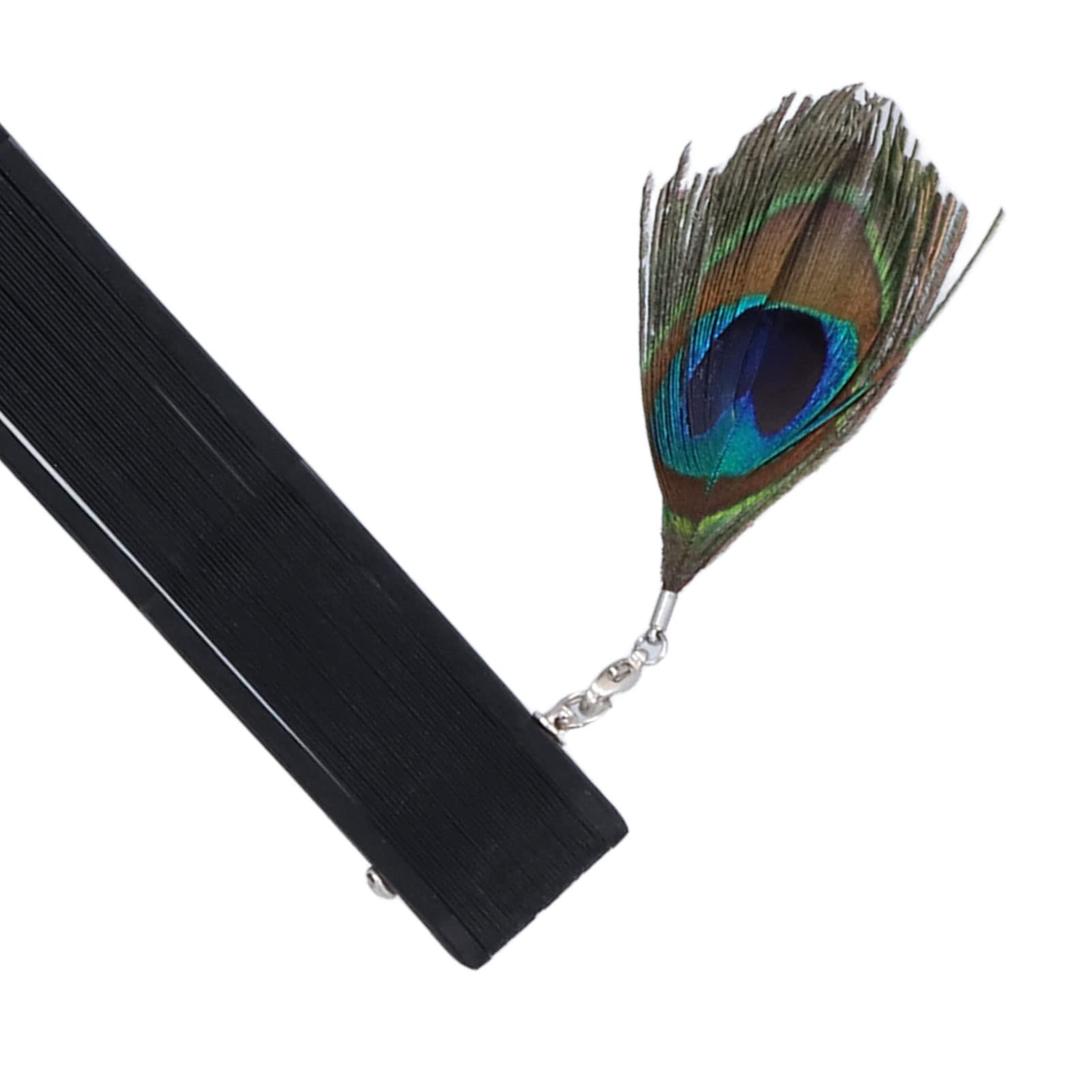 Abanico de Mano de Bambú Antiguo Plegable con Patrón de Pavo Real para Decoración de Pared