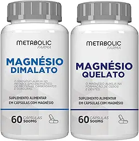 Magnesio Dimalato + Quelato Bisglicinato 500Mg 120 Cápsulas - Metabolic Farma