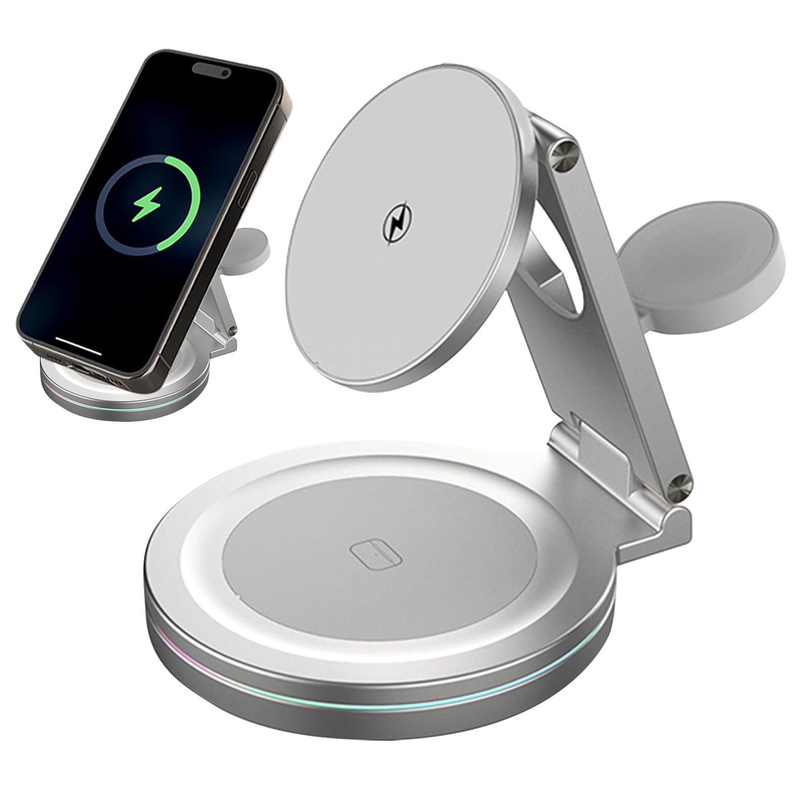 Estación De Recarga Inalámbrica Carga Rápida Magnética | Soporte Carga Inalámbrica 360° Soporte Plegable Portátil para Móvil, Consola, Hogar, Viaje, Bolso, Escritorio, Mesita De