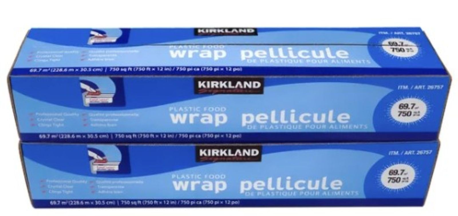 Kirkland Signature Stretch Tite Plastic Food Wrap PMYknx, 2 Packs (750 Sq ft Food Wrap)