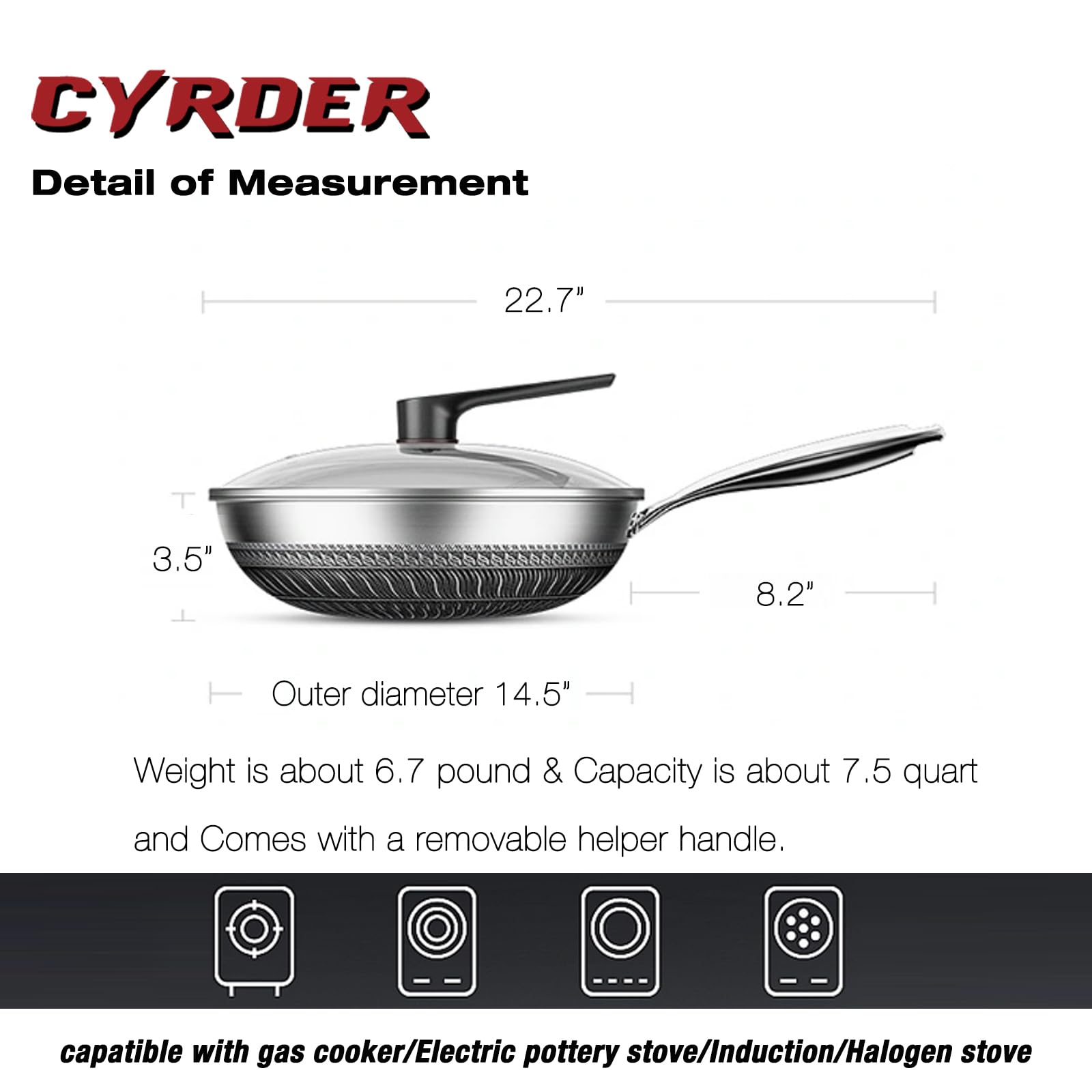 Cyrder 14.5in Stainless Steel Wok - Hybrid Nonstick -5