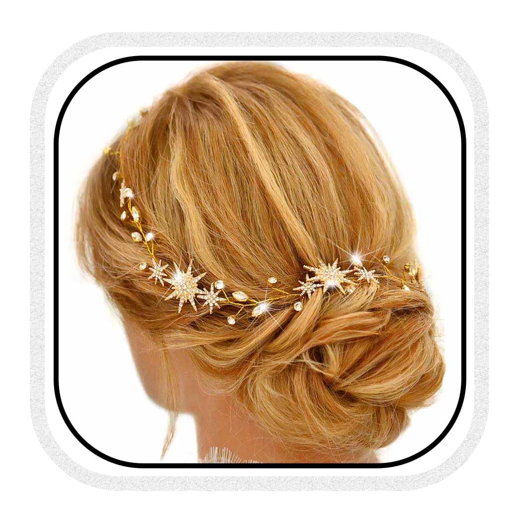 Unicra Star Rhinestone Bride Wedding Vine Gold Bridal Hair Piece Crystal Hair Accessory for Women and Girls (21 Inches) (Gold)