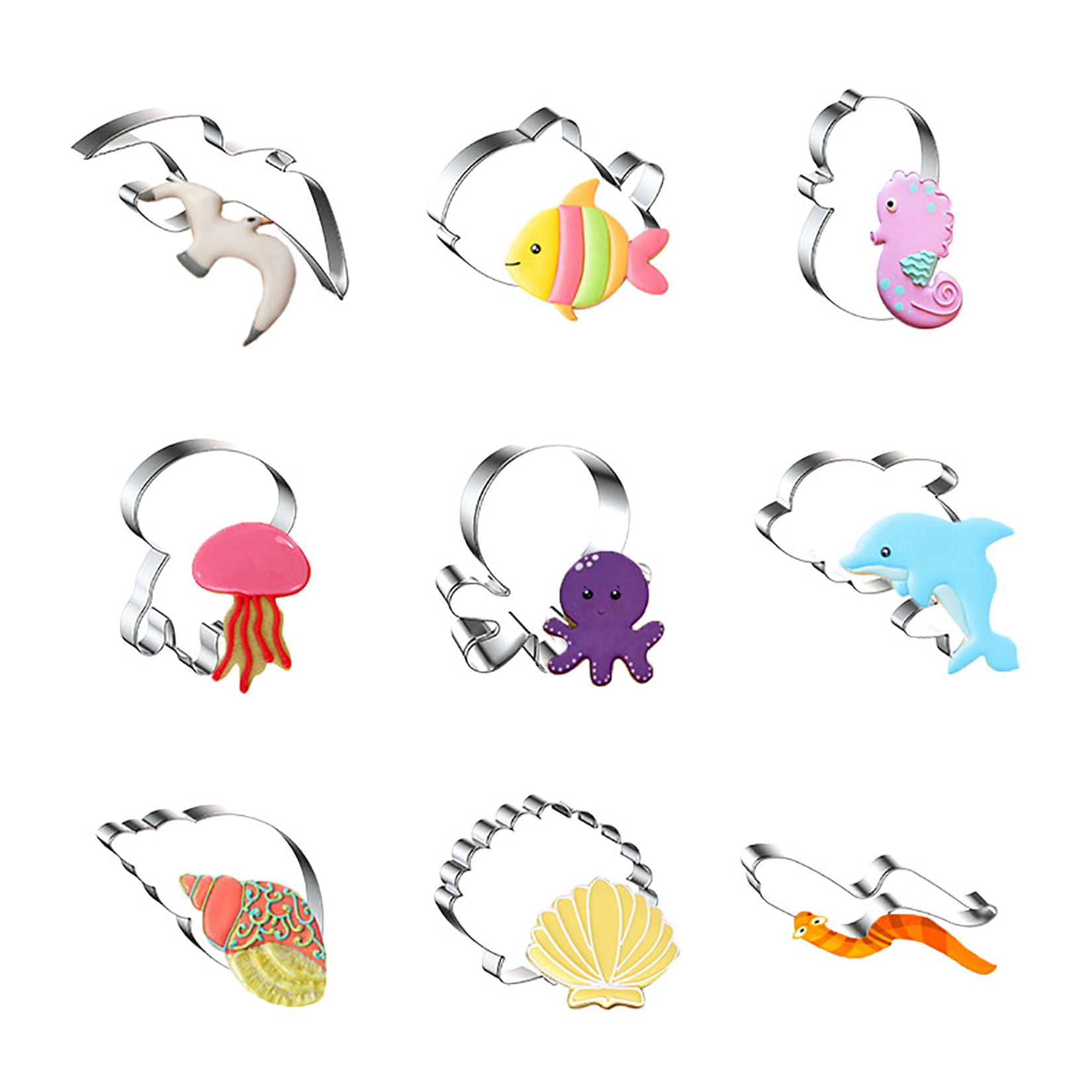 JOKUMO Set 9 Formine Per Biscotti Creature Marine - Acciaio Inox 430 - Pesce, Delfino, Squalo, Stella Marina