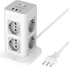 TESSAN Ciabatta Multipresa con USB 20W, Ciabatta Elettrica con 8 Prese IT 16A, Torretta Multipresa Protezione Sovratensione con Interruttore e Prolunga Elettrica 2 Metri, 3680W Presa, Girgio