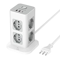 TESSAN Ciabatta Multipresa con USB 20W, Ciabatta Elettrica con 8 Prese IT 16A, Torretta Multipresa Protezione Sovratensione con Interruttore e Prolunga Elettrica 2 Metri, 3680W Presa, Girgio