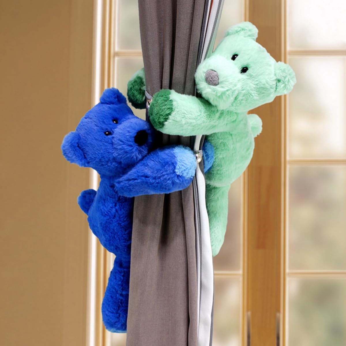 Embasses pour Rideaux, Lot de 2 Sangles Maintien Souples et moelleuses avec Bouton élastique(Blue+Green)