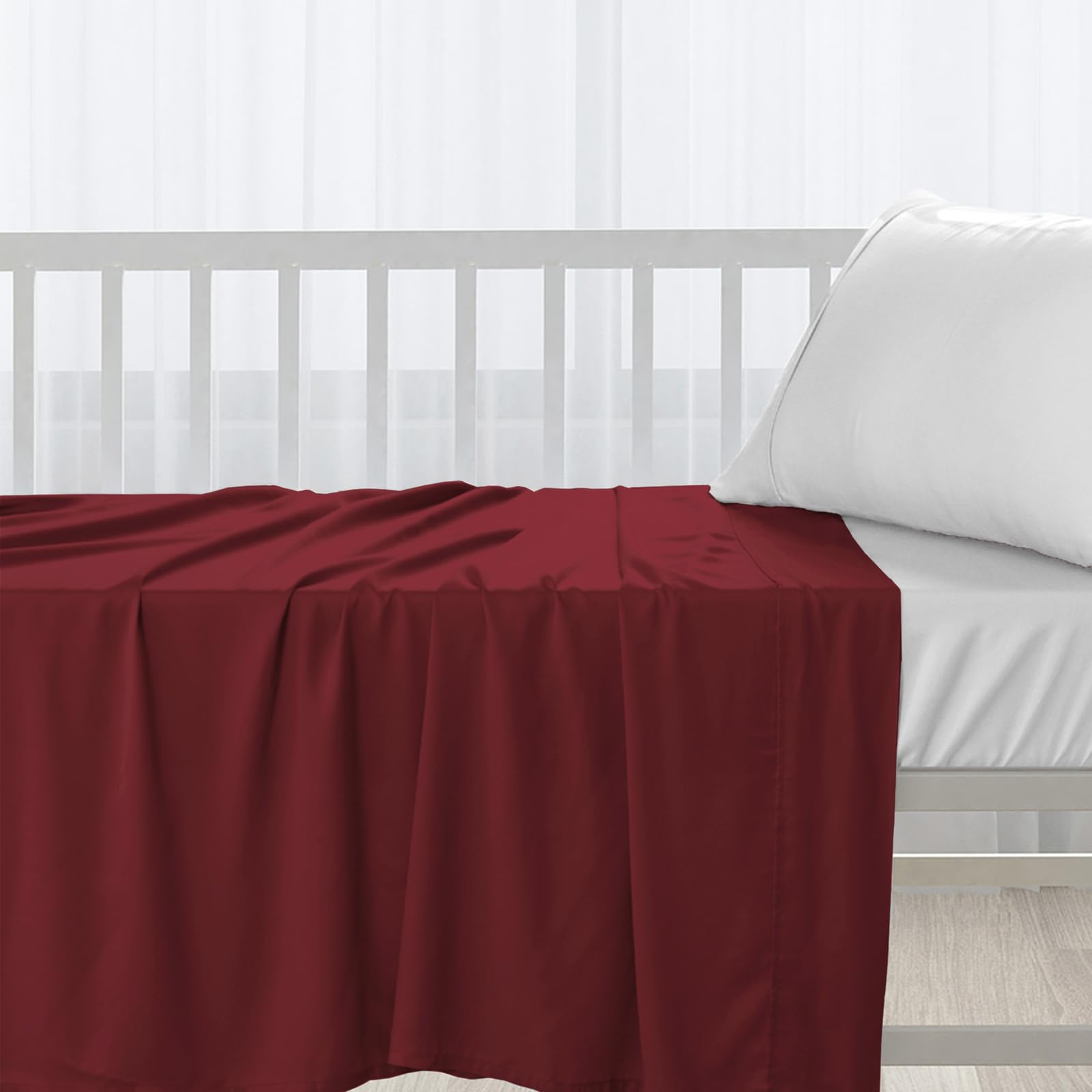 Pizuna Rio Red Cotton Flat Crib Sheets 120X150cm For Babies 1Pc 400 Thread Count 100% Long Staple Cotton Luxurious Sateen Weave Baby Flat Sheet With Stylish 5Cm Hem By (Crib Sheet)