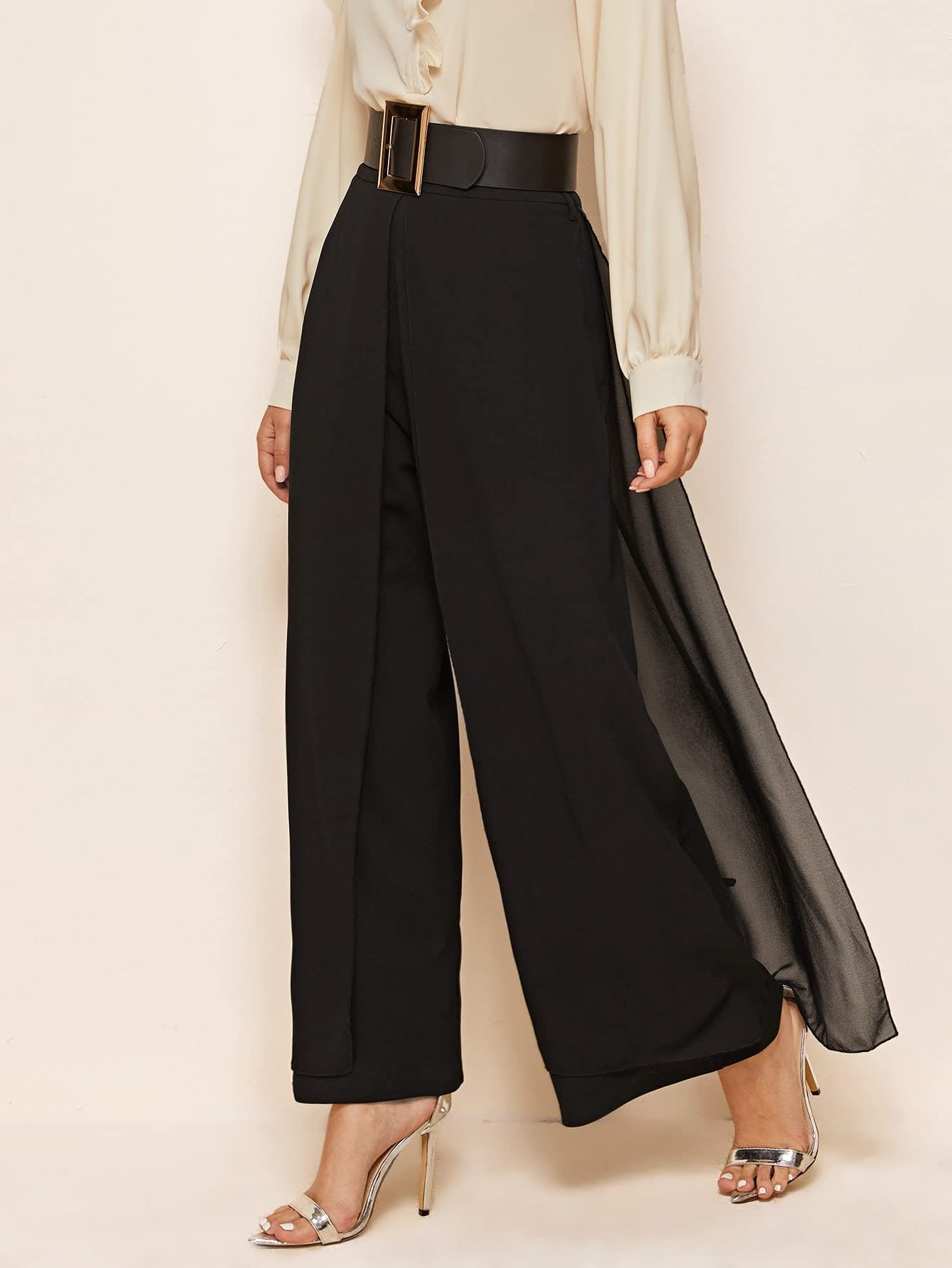 VENBER Pants for women dressy Split Skirt Overlay Buckle