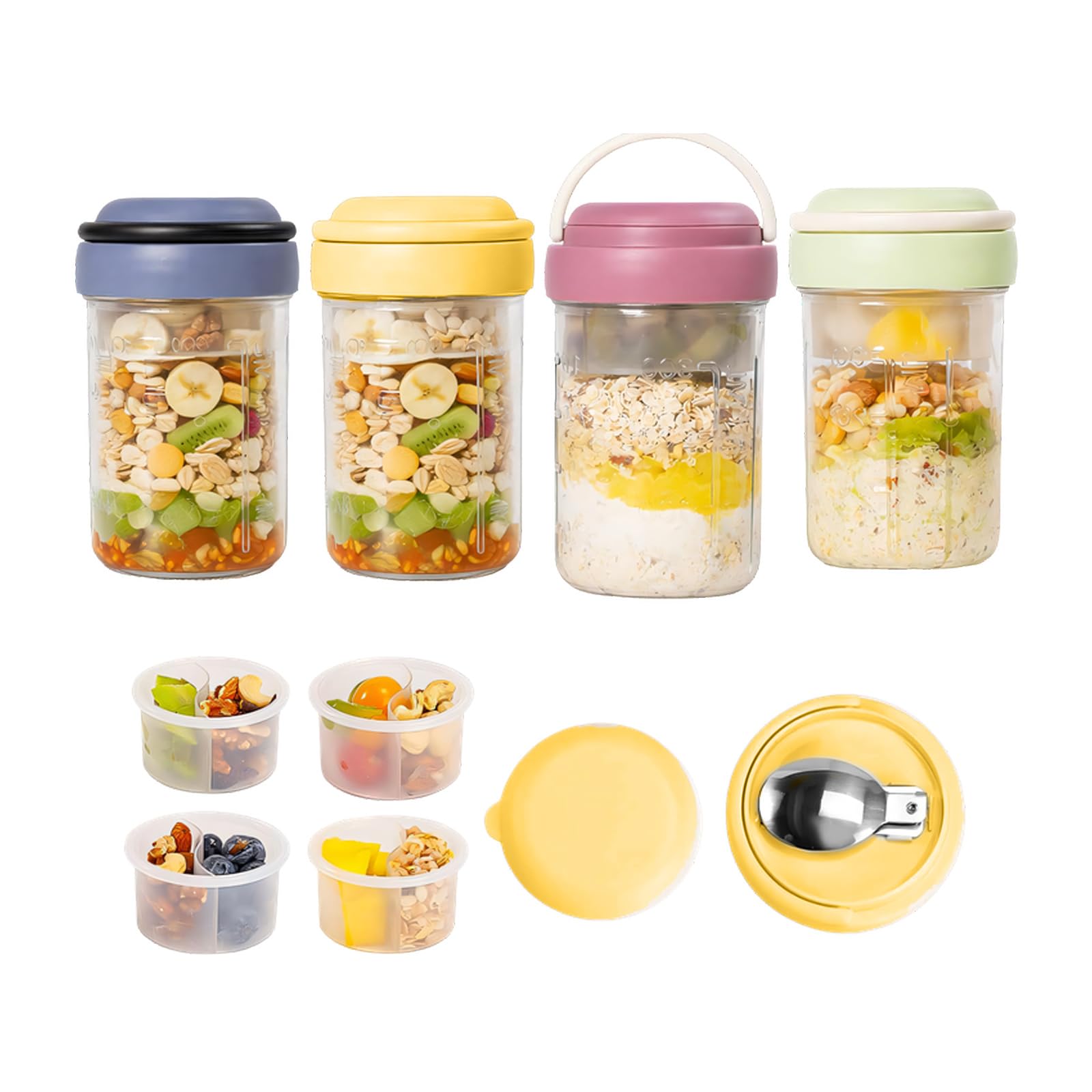 Set di 4/2 barattoli pieghevoli per cereali, noci, yogurt e snack, facili da trasportare, sicuri per le fuoriuscite, ideali per i viaggi