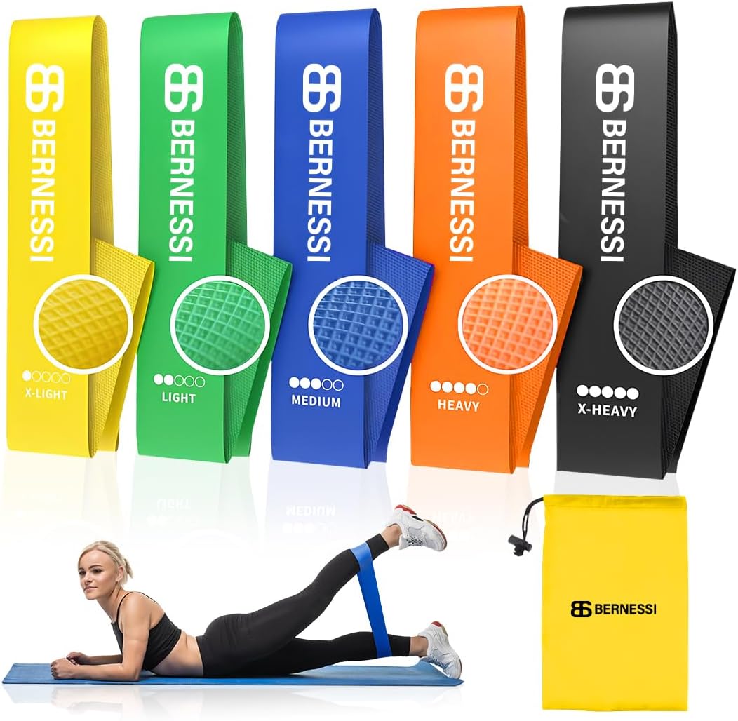 BERNESSI 5pcs 10-40lbs Rubber Resistance Band Set for Men & Women, Stretch Elastic Loop Exercise Bands Set Heavy Duty Anti-Slip for Legs Botty Working Out Gym Workout Yoga Fitness Training Pilates