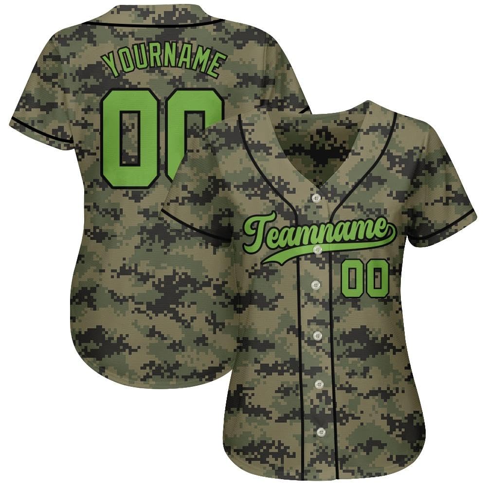 Custom Camo Baseball Jersey, Personalized Stitched Printed Team Name Number Logo, Green Black Baseball Shirt Kids Men Women