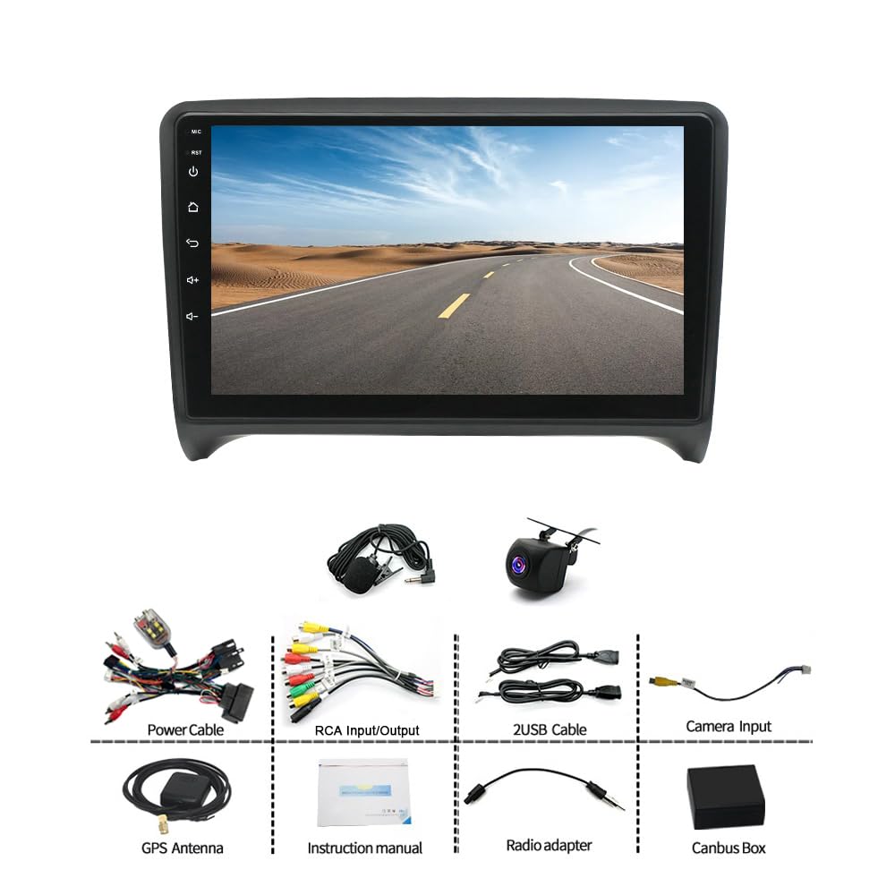 2+64G Android 15 Autoradio Stereo per Audi TT MK2 2006–2014 con Carplay Android Auto, 9 pollici Touch Screen Radio Lettore Multimediale con navigazione GPS Mirror Link FM RDS SWC WiFi Bluetooth