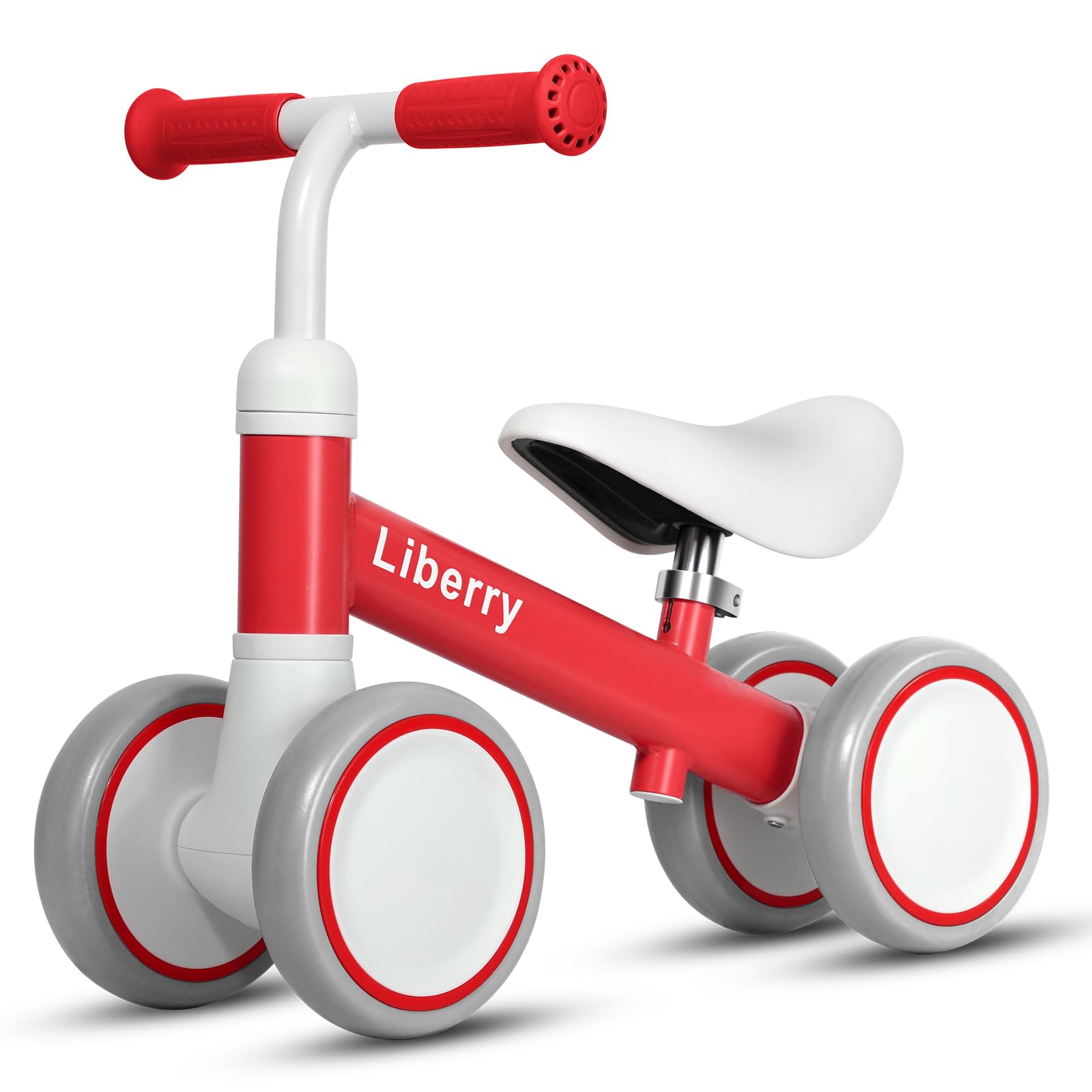 Liberry Baby Balance Bike for 1 Year Old Girls, 4 Wheels Toddler Balance Bike with Adjustable Seat, 12-24 Months Infant's First Birthday Gift (Red)