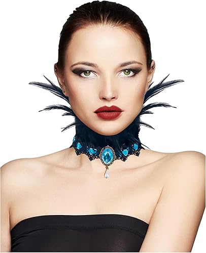 L'VOW Gargantilla de plumas, joyería gótica, cadena de cuello de vampiro, tatuaje steampunk, accesorios de encaje, disfraz de Halloween